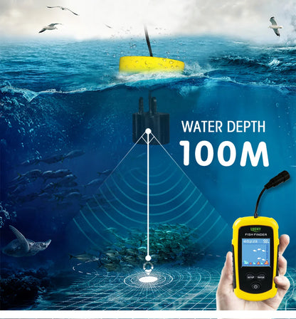 FFC1108-1 Alarm 100M Portable Sonar Fish Finders 45 degrees Sonar Coverage Echo Sounder Alarm Transducer Lake Sea Fishing