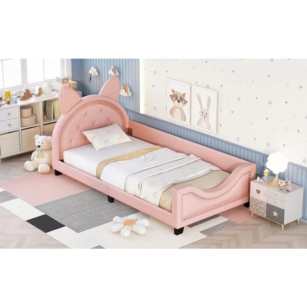 Bed Frame, Twin Size Wood Platform Bed Frame, with House-Shaped Headboard for Boys Girls Kids Toddle, Children Beds