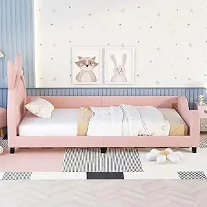 Bed Frame, Twin Size Wood Platform Bed Frame, with House-Shaped Headboard for Boys Girls Kids Toddle, Children Beds