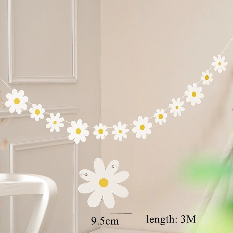 Daisy Series Paper Banners Stickers Craft Hanging Lebels for Happy Birthday Baby Shower Party Decorations Wedding Gifts Supplies