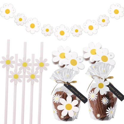 Daisy Series Paper Banners Stickers Craft Hanging Lebels for Happy Birthday Baby Shower Party Decorations Wedding Gifts Supplies